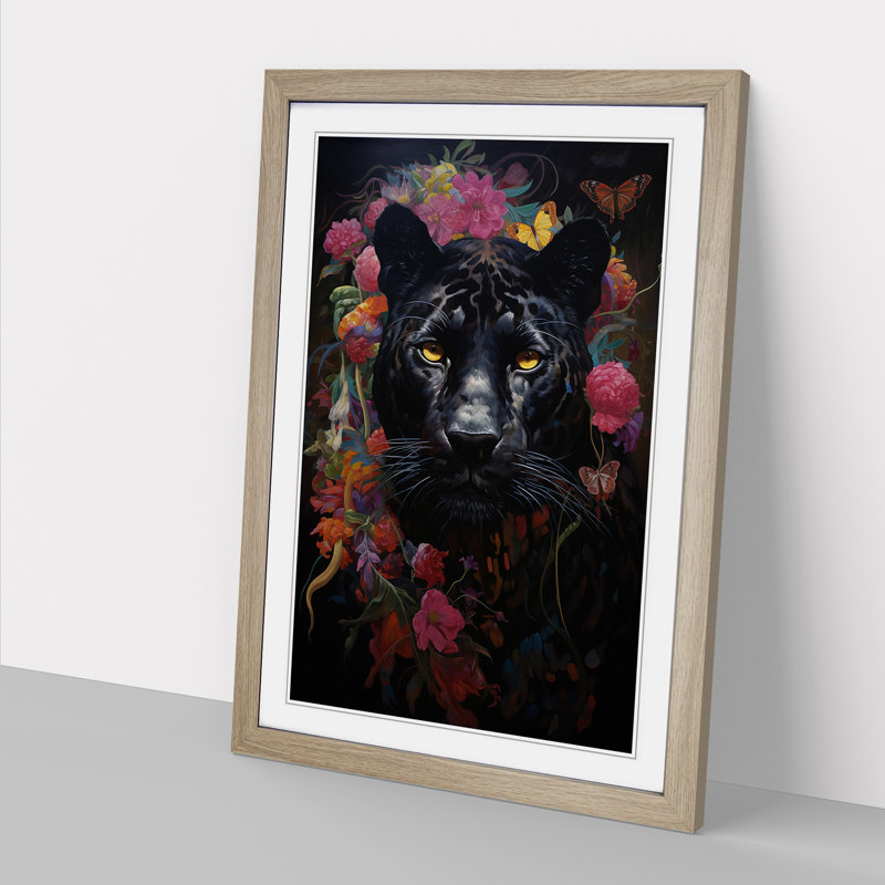 Panther Renaissance - Single Picture Frame Print on Wood, 34" H x 25" W x 2" D, Oak