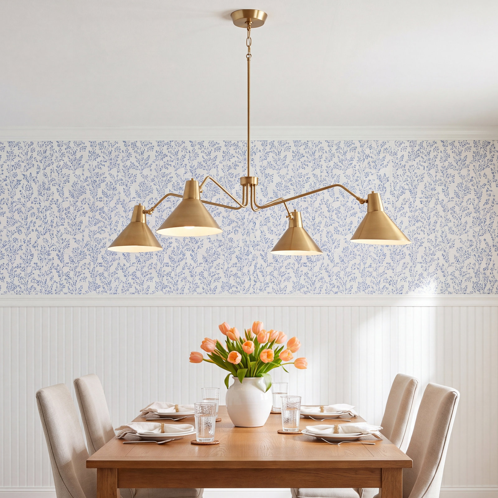 4-Light Chandelier, Brushed Bronze, Gold