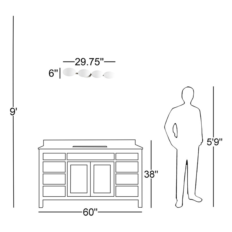 Éclairage de salle de bain à intensité variable 4 lumières Bohemond, Nickel satiné