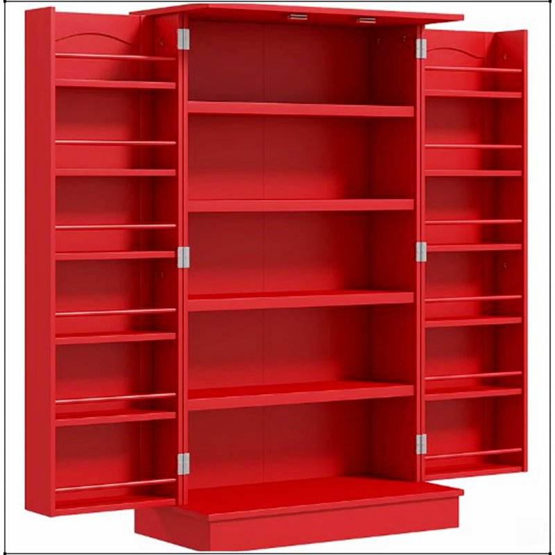 Grande armoire de rangement de cuisine avec portes doubles et étagères à 5 niveaux, parfaite pour organiser la batterie de cuisine et la vaisselle dans les maisons modernes