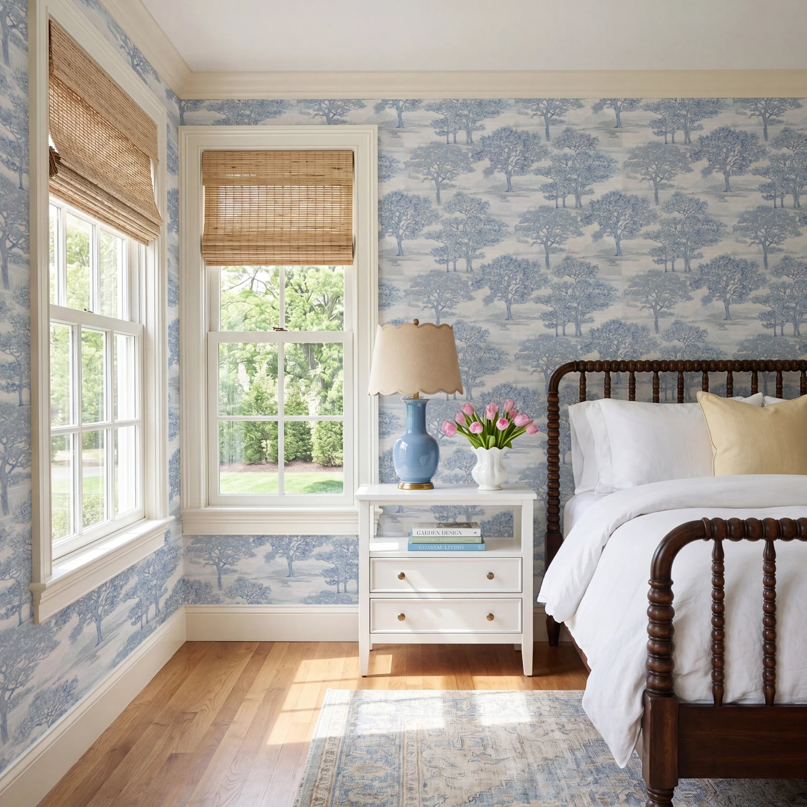 Forest Toile Self-Adhesive Wallpaper Roll, Blue