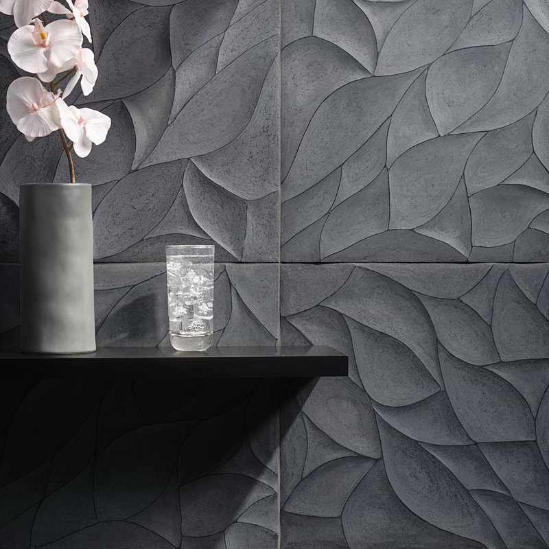 Thalia 18x18 3D Carved Rosette Honed Limestone Tile, Charcoal