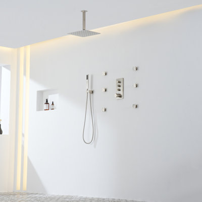 Système de douche thermostatique de salle de bain à 3 fonctions 12 pouces au plafond