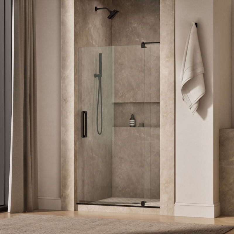 Porte de douche pivotante 35,8 po x 70 po avec technologie CleanCoat Revel, Bronze foncé anodisé, Cristal transparent