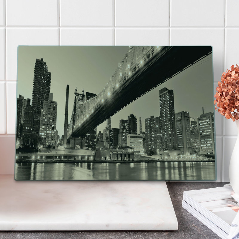 Planche à découper paysage Ambesonne grande taille NYC pont de nuit gris brun