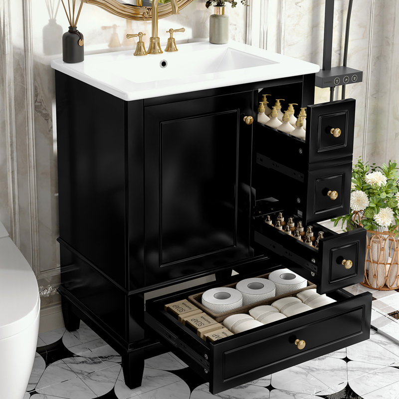 Meuble-lavabo de salle de bain avec lavabo et tiroirs, Noir