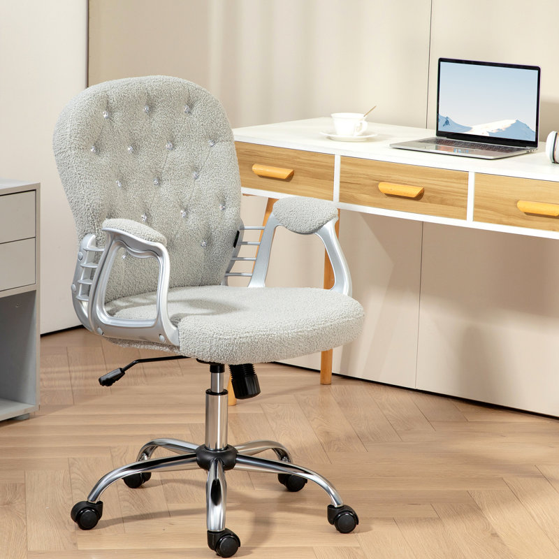 Chaise de bureau grise, surface polaire, conception à boutons, hauteur réglable, chaise pivotante en gris, texture, rembourré et créatif