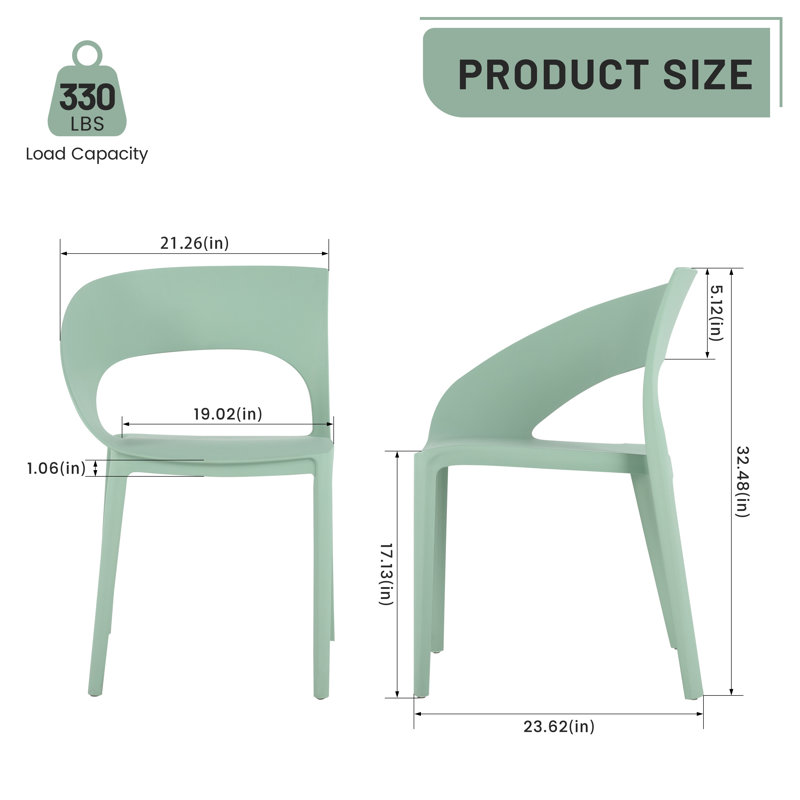 Ensemble de salle à manger moderne 5 pièces pour l'extérieur avec table de patio blanche 55 po et chaises empilables vert brume - Mobilier de jardin en polypropylène résistant aux intempéries