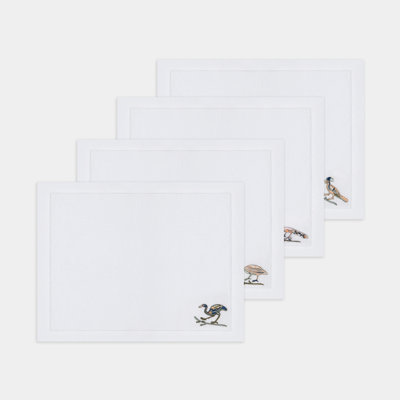 Bird Motif Embroidered Linen Placemats