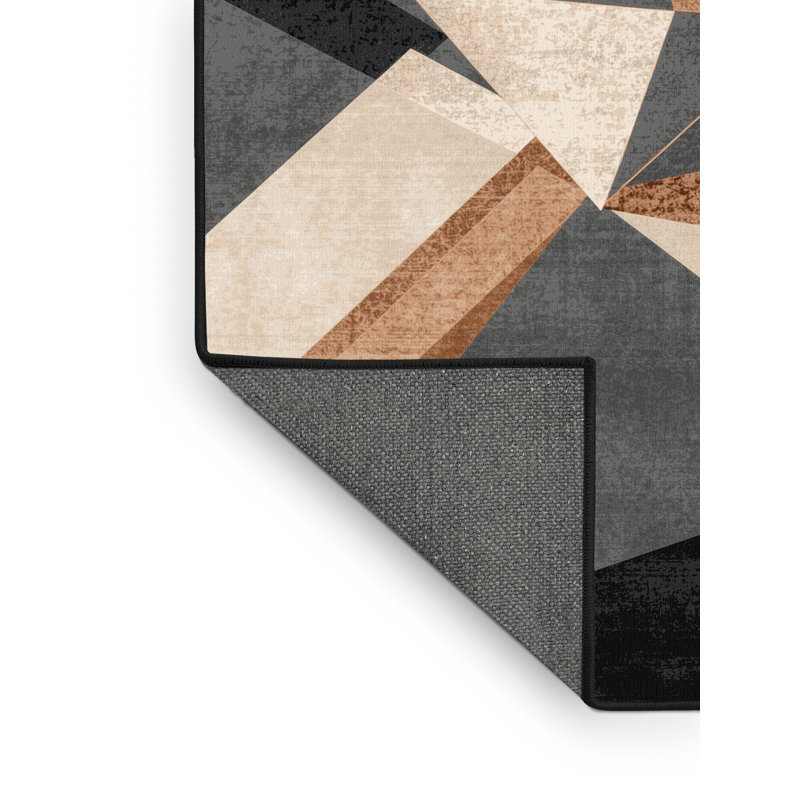 Tapis moelleux moelleux à motif géométrique moderne brun et noir, 6 X 9