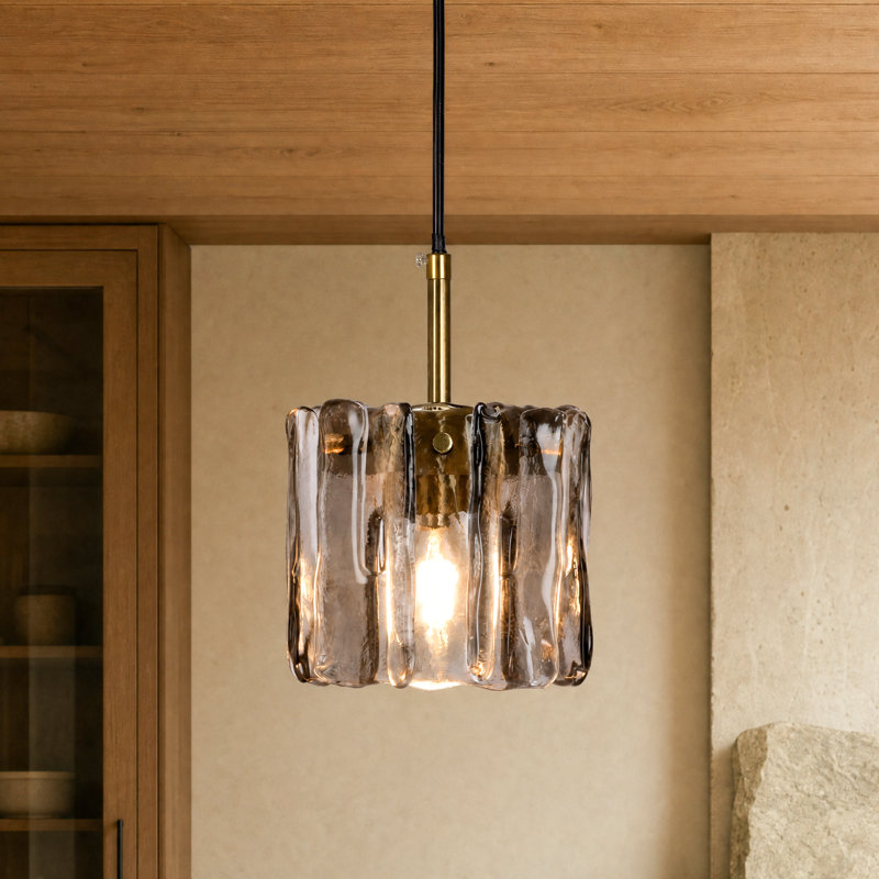 Luminaire suspendu moderne en verre fumé, 1 lumière, Gris