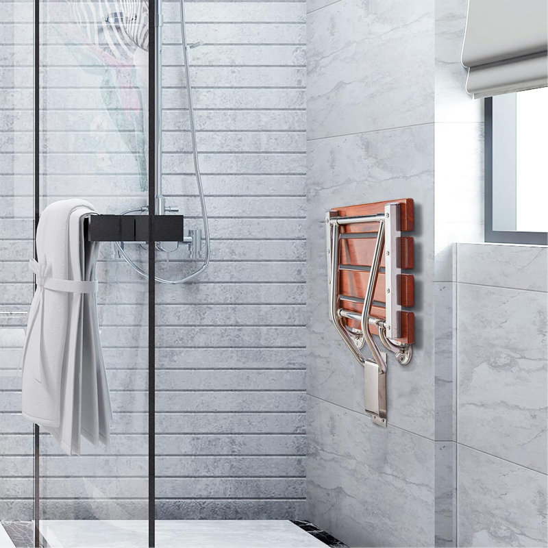 Siège de douche et banc pliant en bois de teck, fixation murale, capacité de 350 lb, Teck