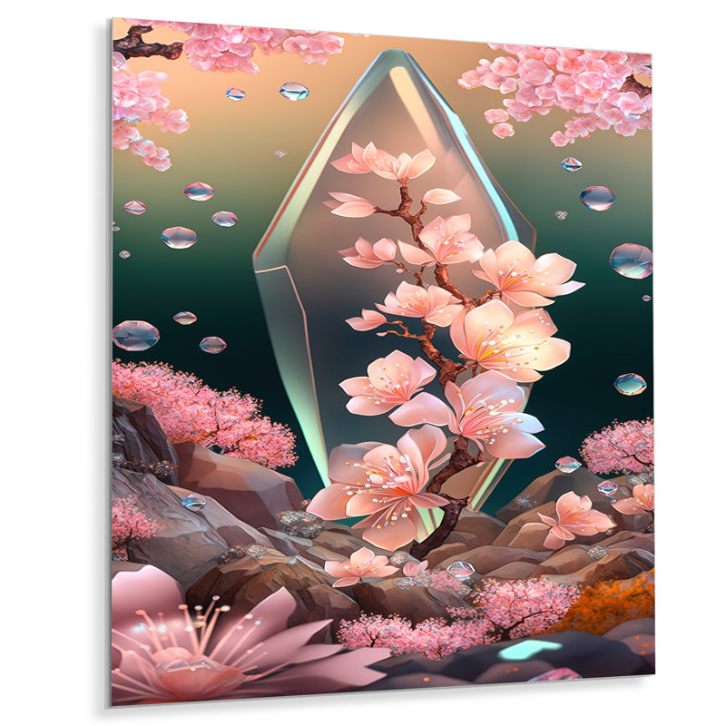 Décoration murale Cherry Blossums Tree II - Floral cerise en métal, H 20 po x l 12 po x P 1 po