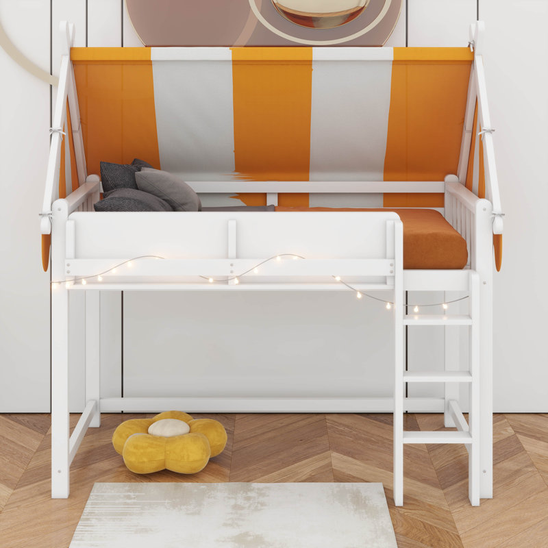 Lit mezzanine double avec lumières DEL, Blanc, Lit double