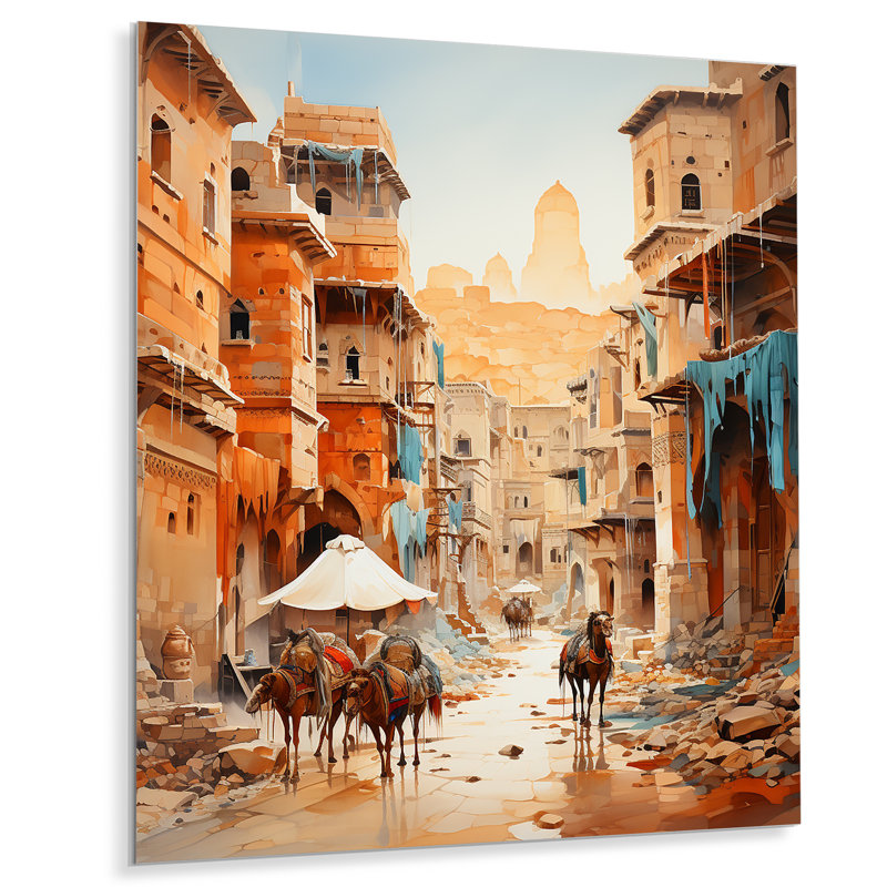 Voyage en arabe sur la route de la soie I - Art arabe en métal, art mural, H 20 po x l 12 po x P 1 po