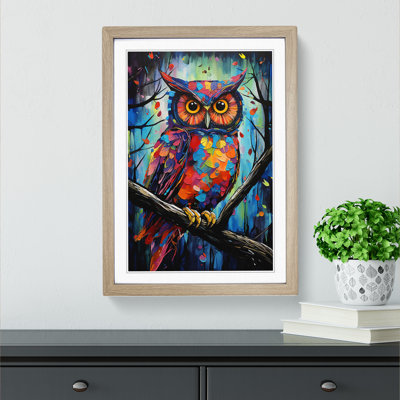 Owl Expressionism - Single Picture Frame Print on Wood
