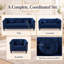 Ensemble de salon bleu marine 3 pièces avec canapé, causeuse et fauteuil capitonnés.-316169620