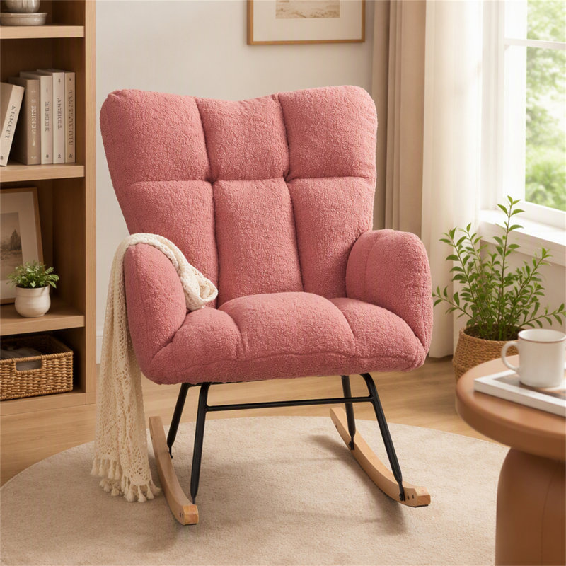 Fauteuil berçant et oscillant rembourré avec tissu, Rose, Rose
