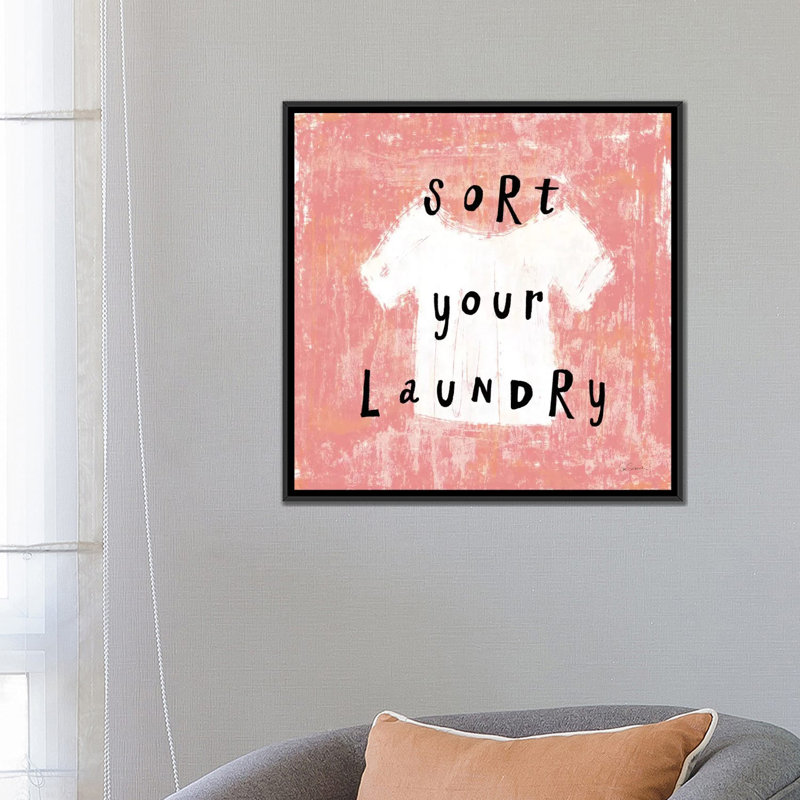 «Laundry Rules III», art textuel sur toile, H 26 po x l 26 po x P 1,5 po, Toile encadrée noire, Pas de tapis
