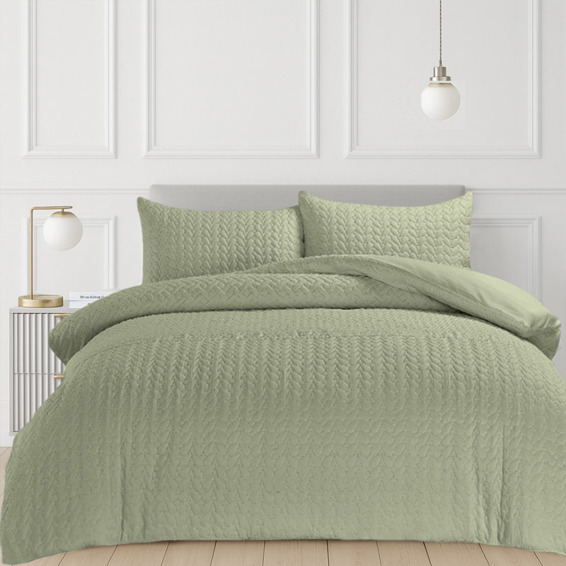 3D Embossed Pattern Kinsley Duvet Set, Kingsize Duvet Cover Set, Green, 3