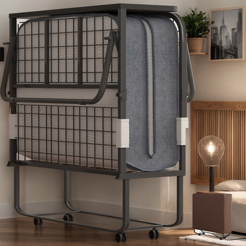 Lit pliant avec matelas en mousse de 5 po, tête de lit et roues verrouillables