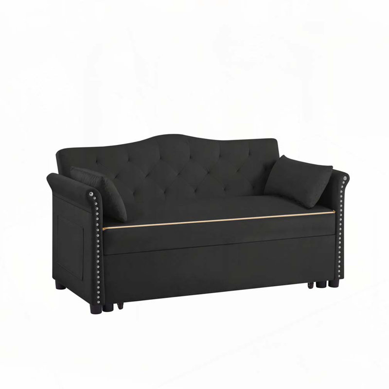 Canapé-lit convertible en velours, Noir