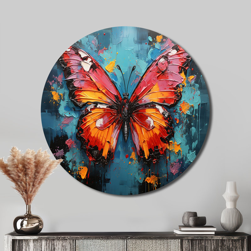 Bold Pop Colors Infuse Butterflies With Energy - animaux, art en métal rond, H 16 po x l 16 po