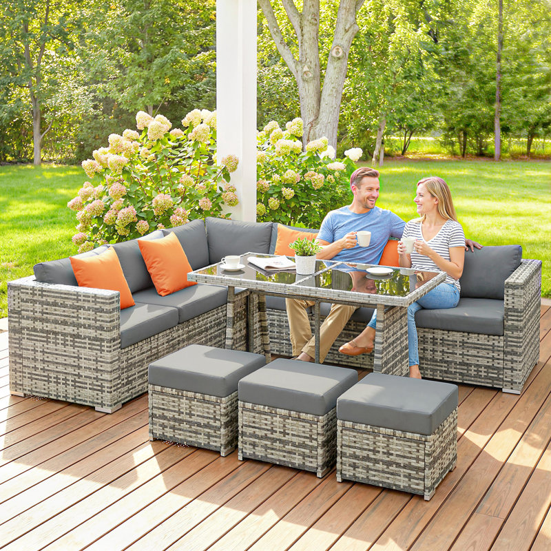 Outsunny 9 Seater Rattan Garden Furniture Set with Wide Seats Dark Grey