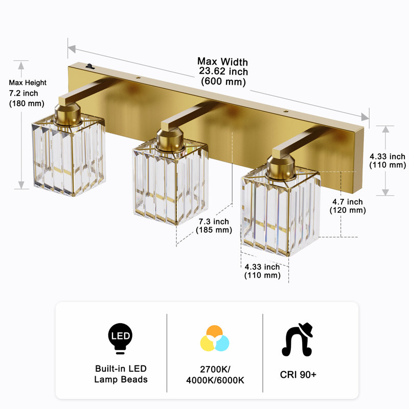 Sanfiel 3 - Light LED Vanity Light, Gold, 3