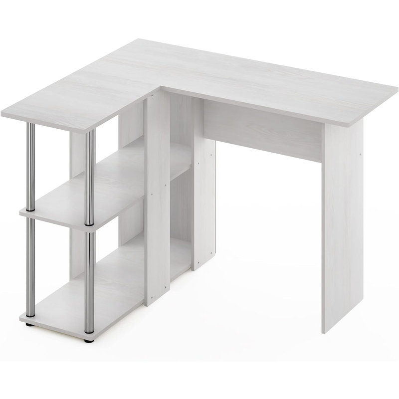 41.14'' W L-Shaped Computer Desk with Bookshelf, White Oak