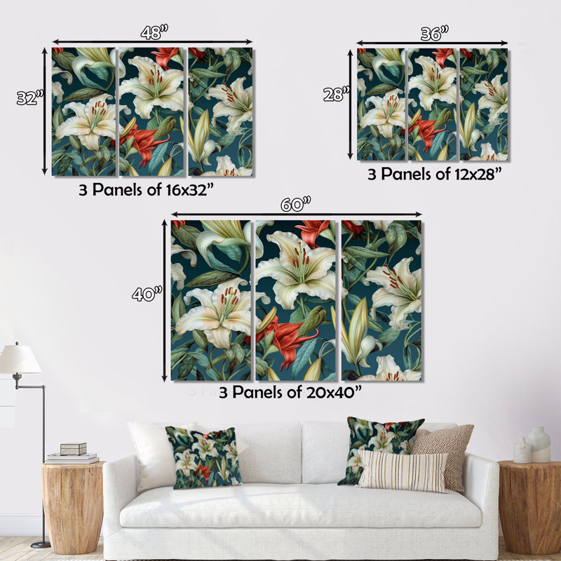 «Cream Green Lily Impressions I», ensemble d'impressions d'art mural en métal floral