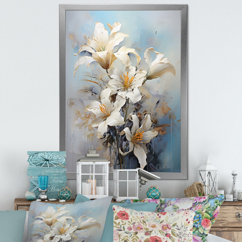 «Lilies Blossoms In Bloom» sur toile, H 44 po x l 34 po x P 1,5 po, Cadre simple argenté