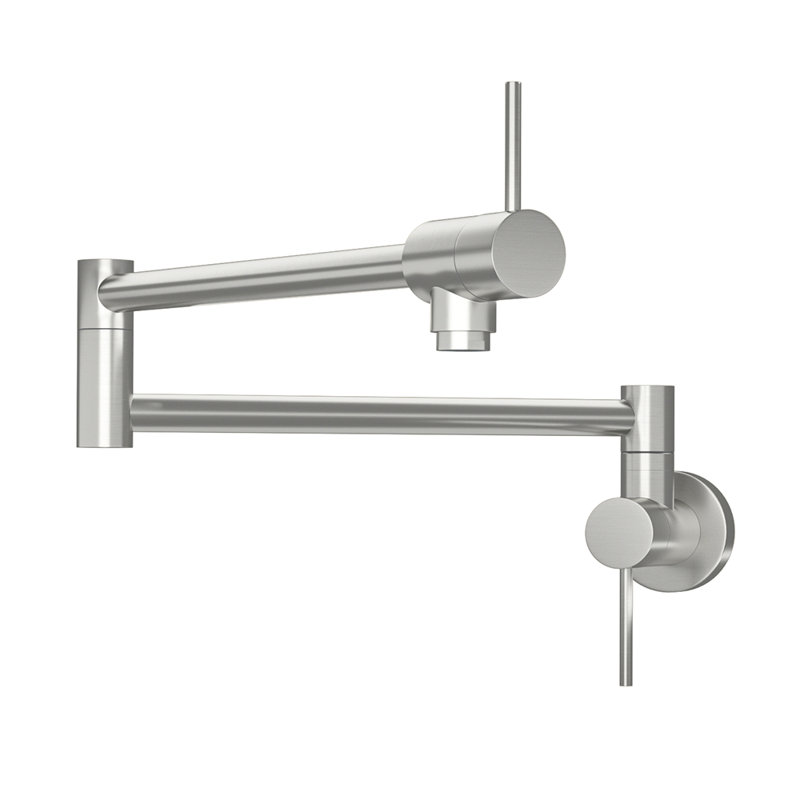 Pot Filler Faucet - Wall Mount Kitchen Sink Faucet Folding Stretchable With Single Hole Two Handles,, Brushed Nickel