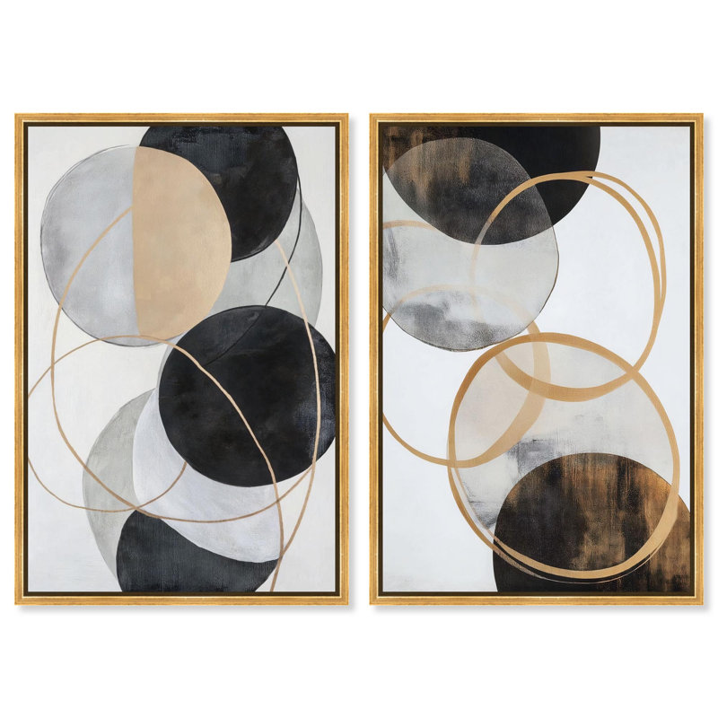 Urban Orbits Diptych Canvas Print Brown Wall Art Set by Art Remedy, Black Frame, 10 x 15, H 31 po x l 21 po, Gold Frame