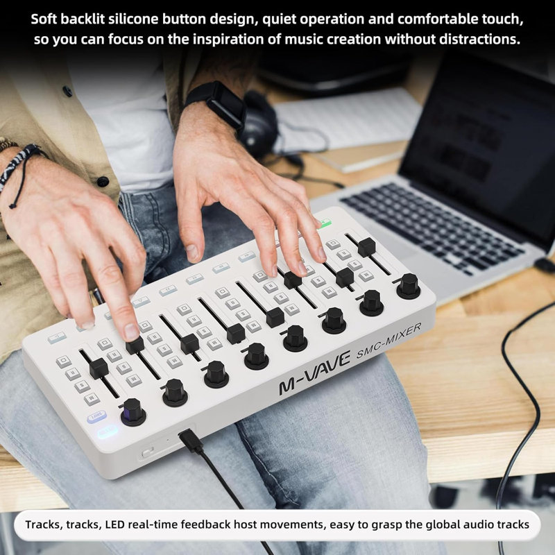 M-WAVE - contrôleur sans fil - mélangeur USB Bluetooth Bluetooth avec 8 boutons, intégration DAW