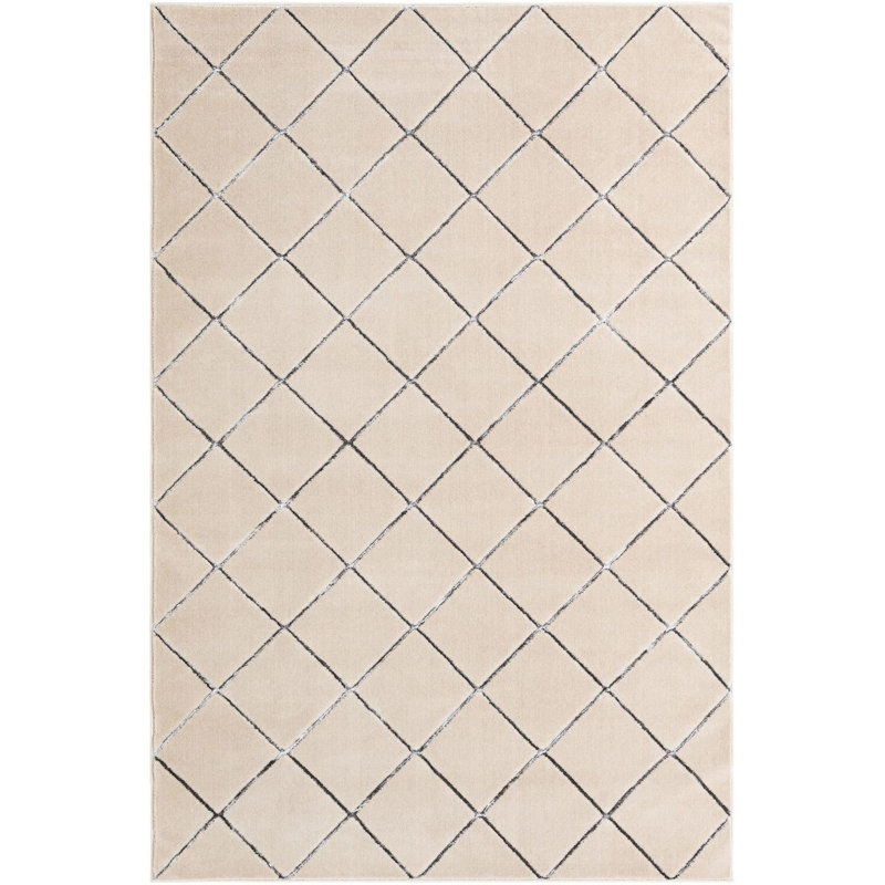 Contemporary Falco Runner Rug White and Silver Color, Rectangle 6'1" x 9'