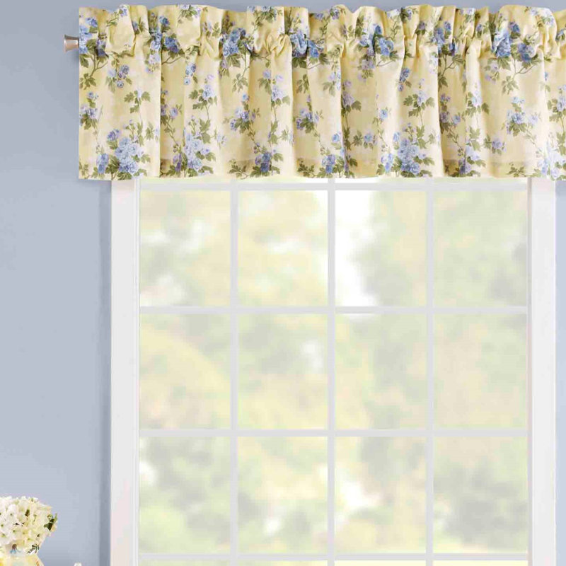 Laura Ashley Cassidy Yellow Floral Cotton Pole Top Window Valance