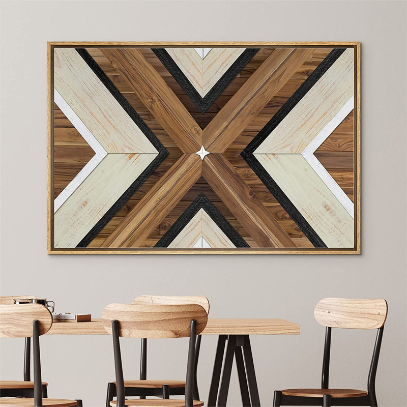 "Geometric Brown Wood Polygons", formes abstraites - cadre flottant, impression sur toile, H 24 po x l 36 po x P 1,5 po