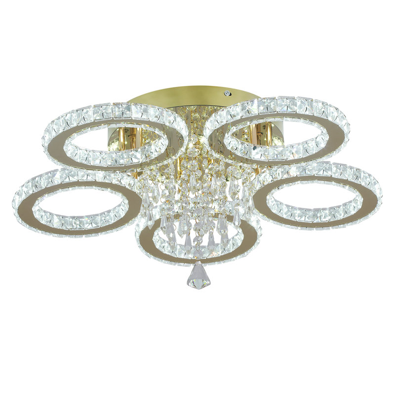 Luxury Ring LED Crystal Chandelier, Gold Finish And K9 Crystal Accents, 5 Lights, 3000 Kelvins-4500 Kelvins-6000 Kelvins, No
