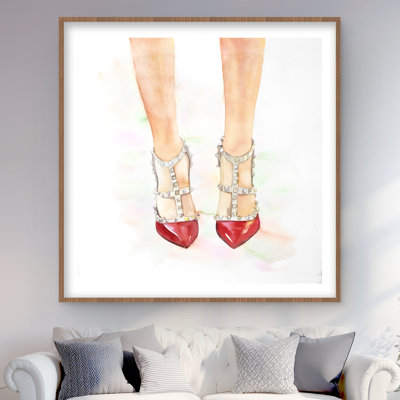Red Studded High Heels - Illustrative Woman Framed Print
