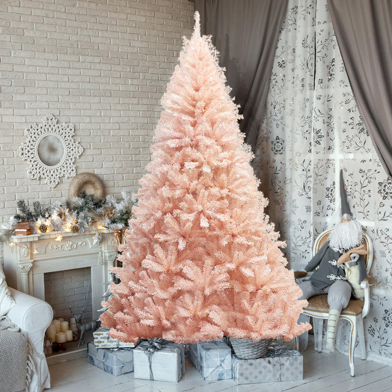 Arbre de Noël rose en pin et cachemire, H 7 pi