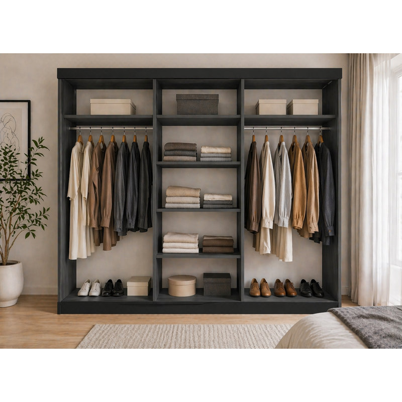 Amalberga 3 Door Solid + Manufactured Wood Wardrobe, Black/White