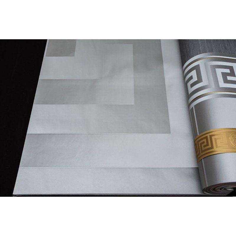 Versace Greek Key Silver Gray Vinyl Wallpaper, Silver/Gray, 33' L x 27" W