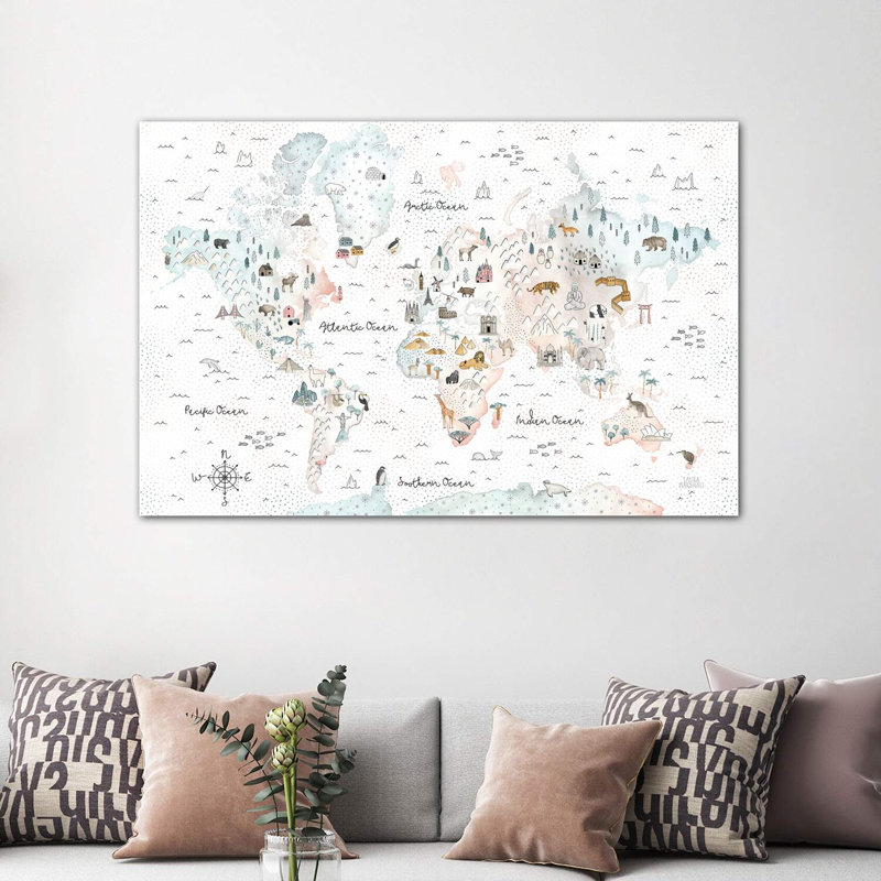 World Traveler I Dot BG by Laura Marshall - Wrapped Canvas Print, 152.5 cm H x 101.5 cm W