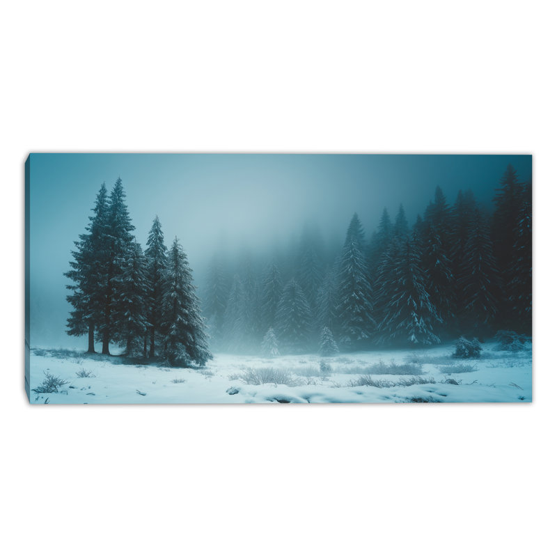 «Winter Pines in Morning Fog», art mural sur toile tendue, 27,5 po x 55 po
