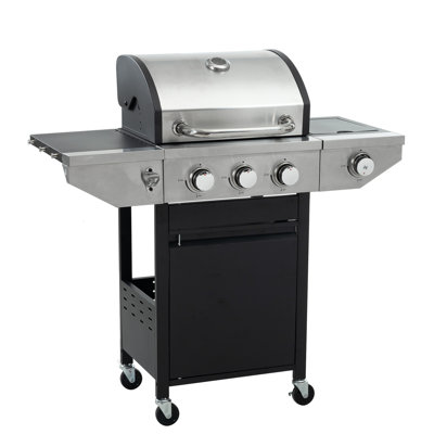 Barbecue 37 000 en acier inoxydable avec brûleur latéral - cuisson extérieure, barbecue de jardin, noir et argent 37 000, patio, noir / argent