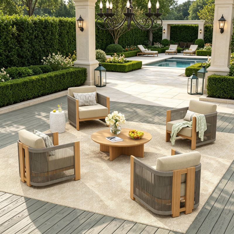 Positano Patio 4 Person Aluminum / Weave Rope Conversation Set With Sunbrella® Cushions