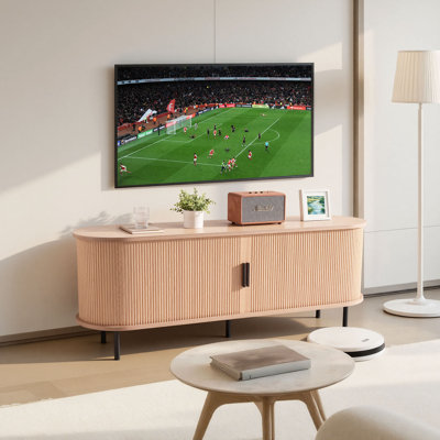 TV Stand, Boho Entertainment Centre for TVs up to 58 in, 350 lbs Load, TV Media Console Table with Adjustable Storage Shelves and Rolling Door, Television Stand for Living Room, Bedroom, Burlywood