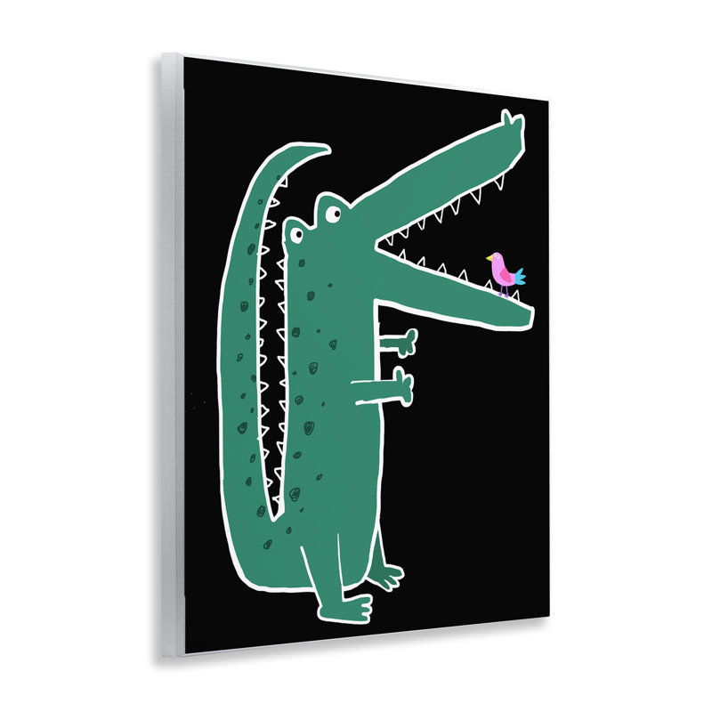 Alligator et oiseau sur plaque noire, design par Carla Daly