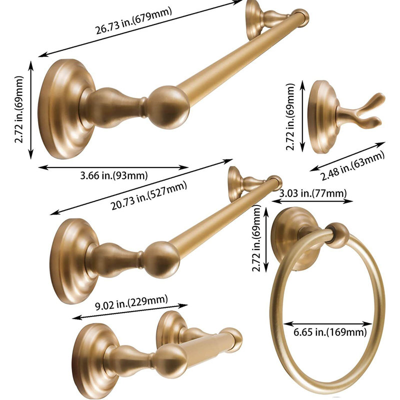Satin Brass 5-Piece Bathroom Hardware Set with Towel Bars